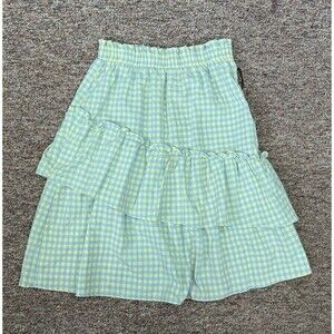 Plaid Gingham Asymmetrical Textured Ruffle Tired Maxi Midi Skirt size XL